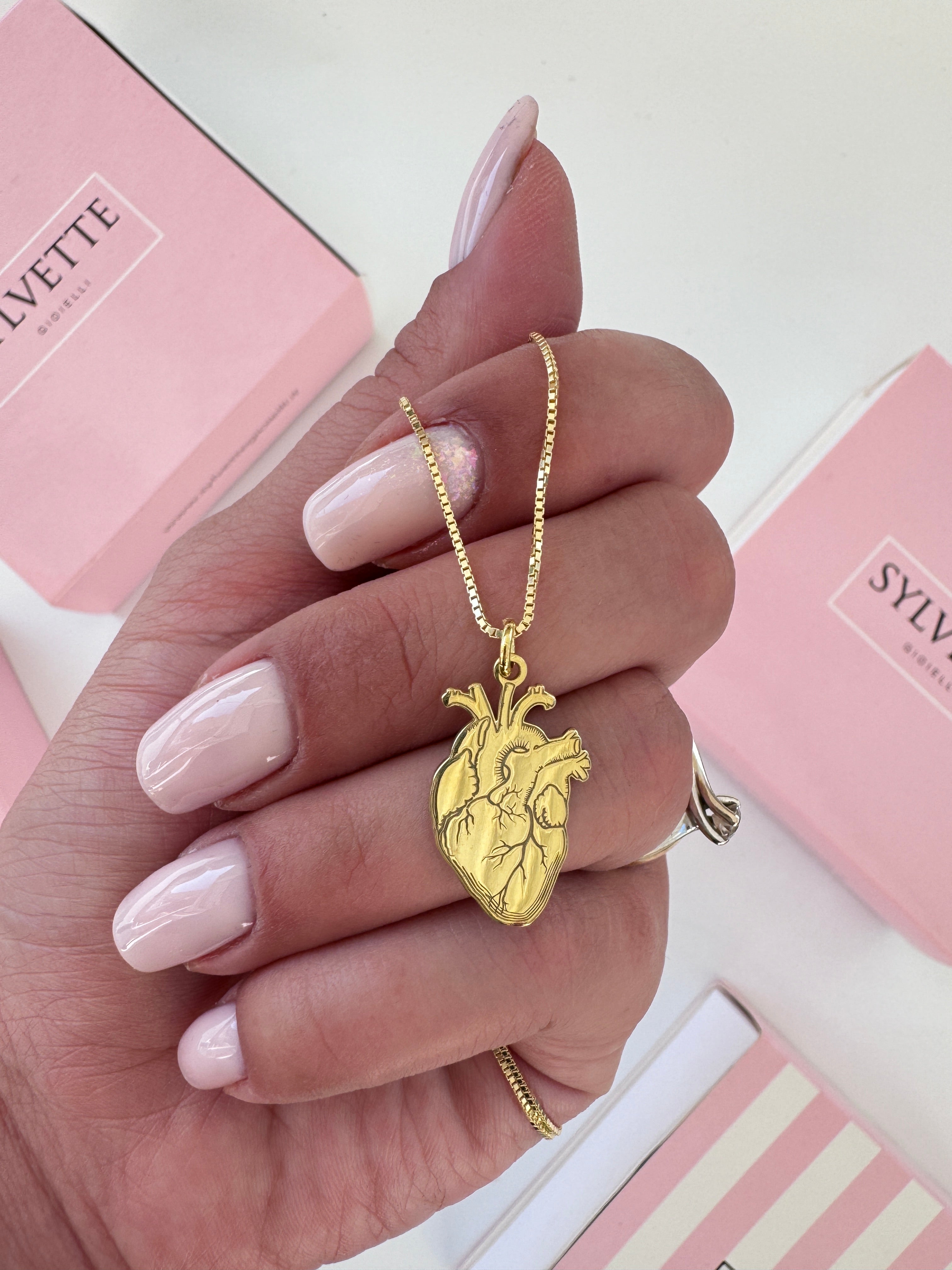 Collana cuore anatomico e zircone